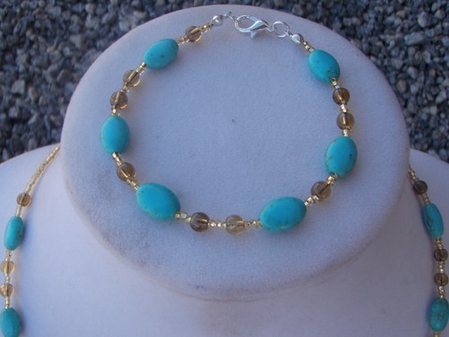 turquoise magnesite ovals handmade necklace and bracelet set w