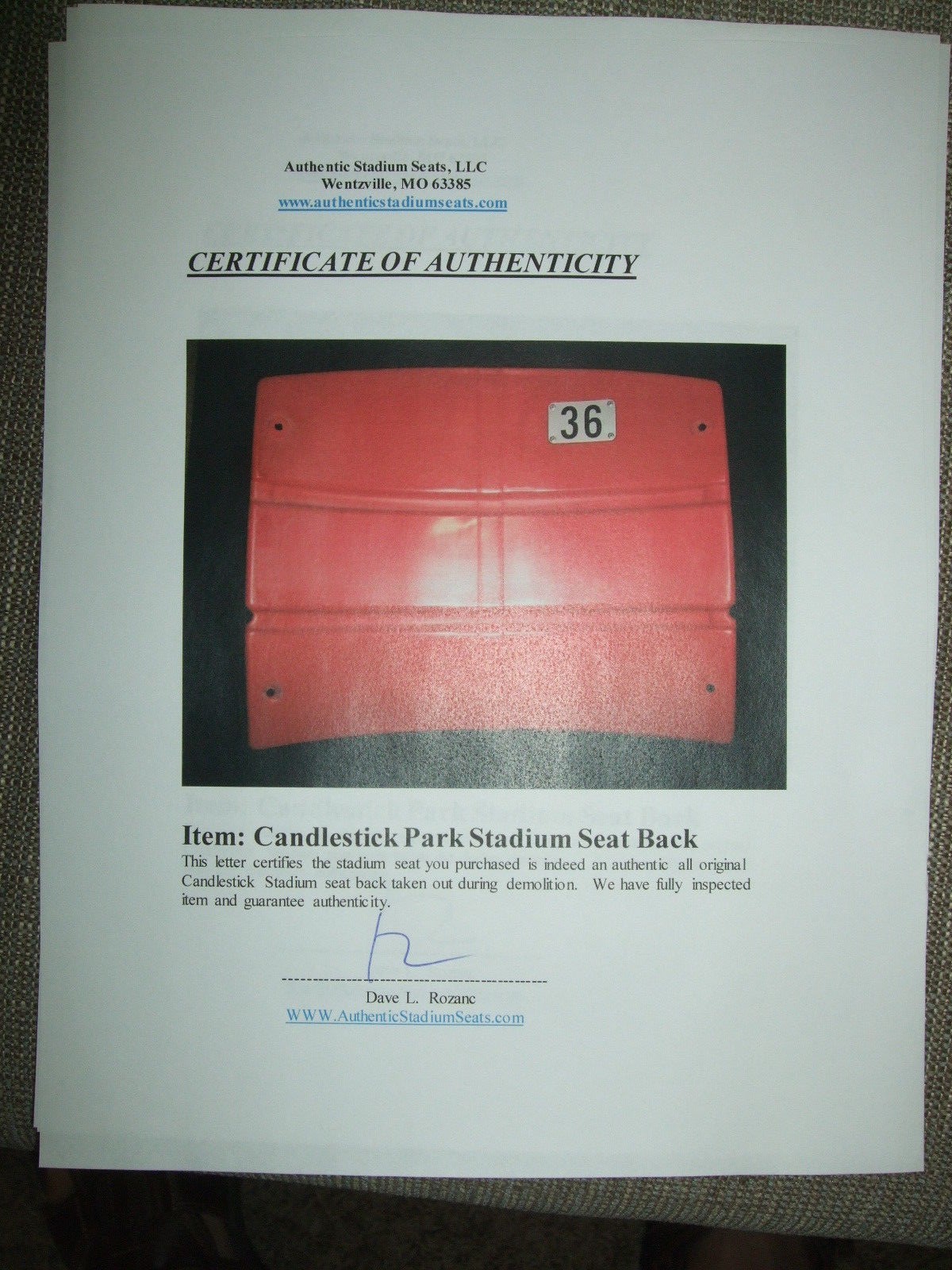 Candlestick Park Stadium seat back #36 Gaylord Perry San Francisco