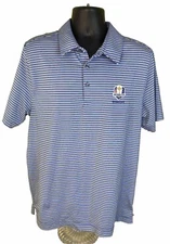Ryder Cup 2016 Hazletine Cutter & Buck Shirt Mens Medium Blue Stirpe CB DryTec