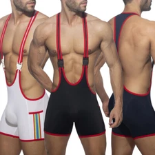 New Men Jockstrap Sport Bodysuit Front Buckle Leotard Wrestling Singlet Jumpsuit