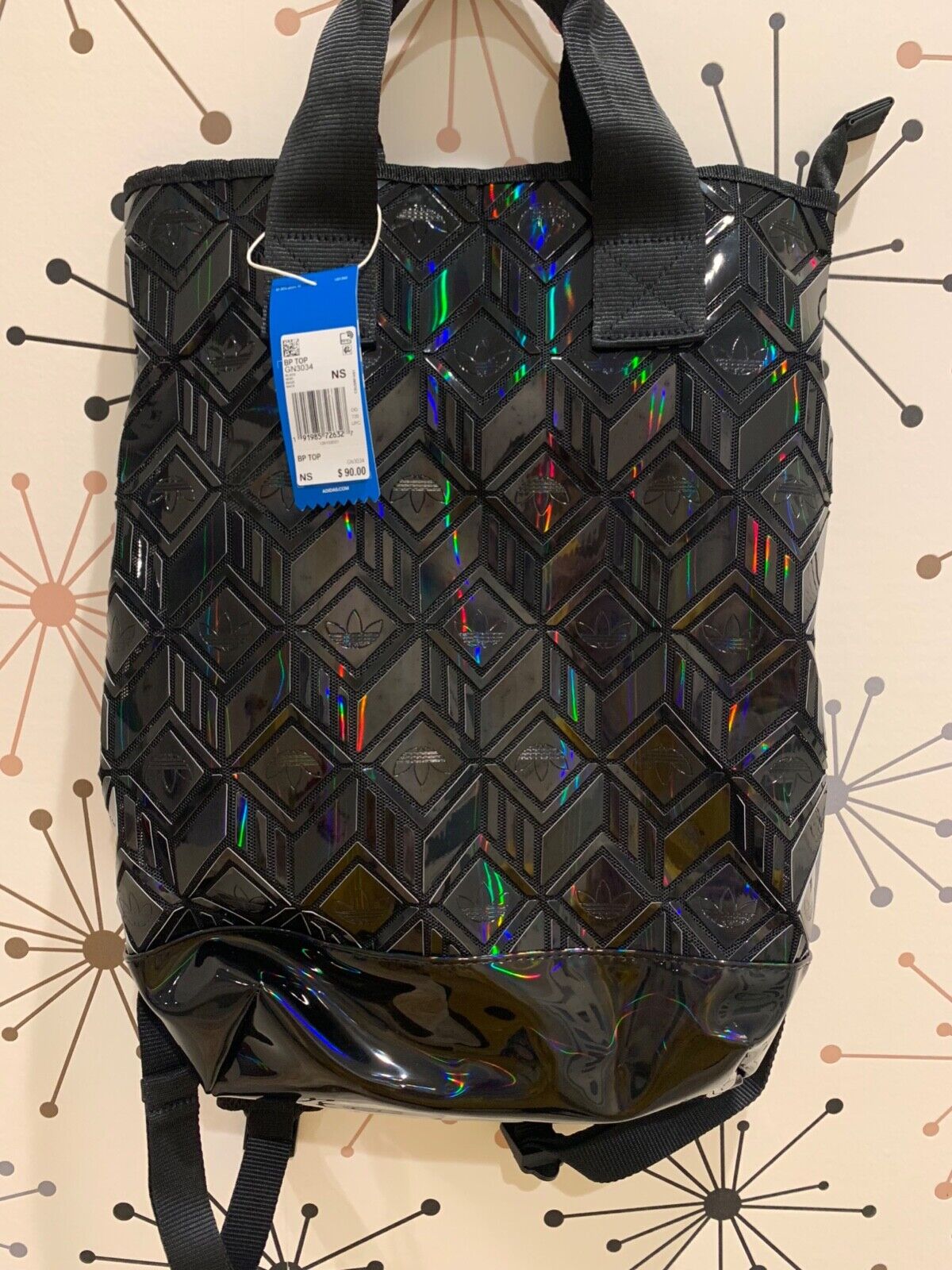 adidas GN3034 Toploader Reflective Holographic Backpack - Black 