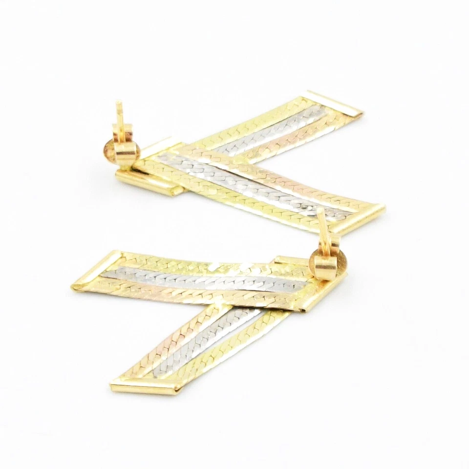 18k Tri/Multi Color Gold Dangle/Drop Ribbon Earrings - Image 3 of 4