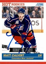Matt Calvert Signed Auto 2011-12 Score Hot Rookies card Columbus Blue Jackets