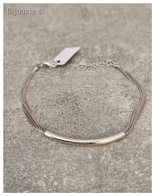 Bracelet Multi-chaînettes En Argent Massif 925 – Barrette Rigide – Rhodié – Neuf Avec étiquettes – Bijouxia