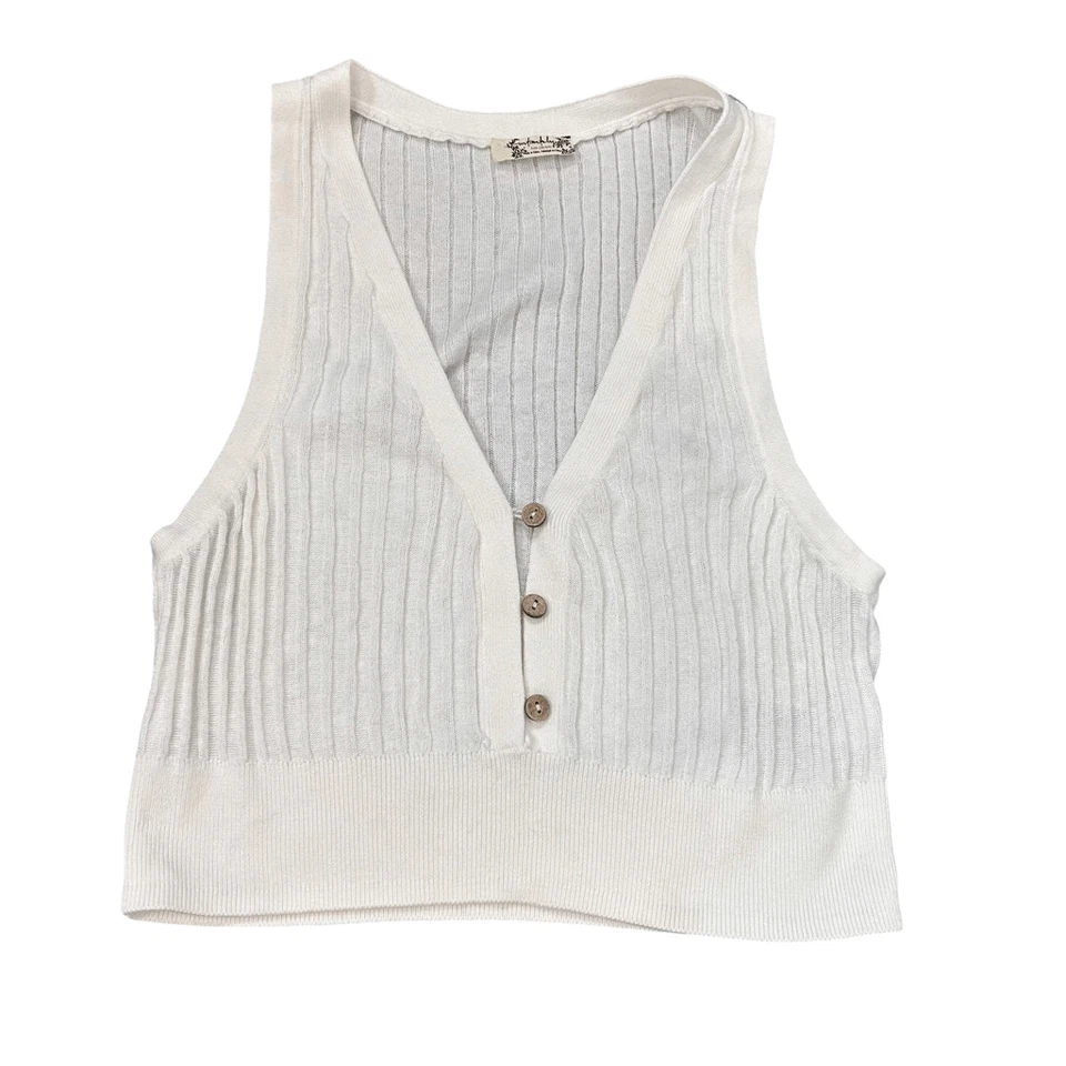 Camiseta sin mangas Free people blanca acanalada recortada tejida XS Wild Fable azul a rayas retro Foto 2 de 4