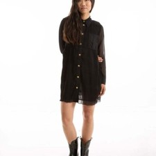Ganni pleated georgette shirt dress - black - size 40 (Large)