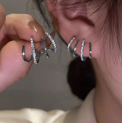Pendientes de garra de cristal brillante de plata 925 para mujer brazalete oreja envoltura piercing perno joyería - Imagen 6 de 15