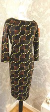 NEXT Black Multi Geometric Design 3/4 Sleeve Bodycon Dress [6]