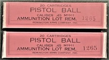 REMINGTON ARMS  CO (REM) PRE-WAR  M1911 .45 ACP  NEW REPLICA 20 ROUND AMMO BOXES