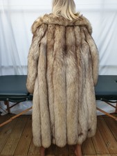Silver Fox Fur Full Length Coat Vintage Size 12