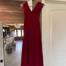 Azazie Burgundy Ruffled Formal Dress