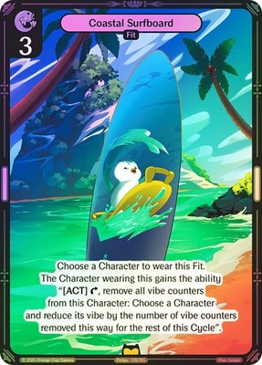 Vibes TCG  FOIL  Coastal Surfboard  - Birb & Pengu Card # 179