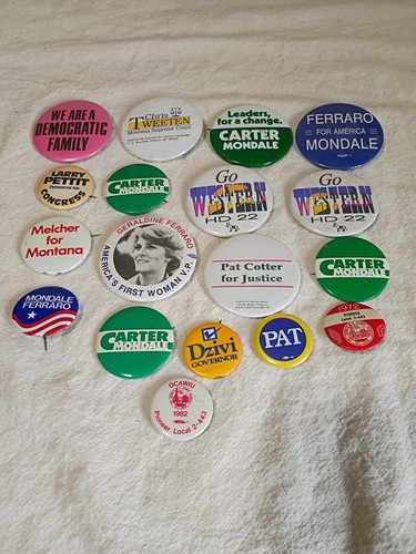 Lot Of Vintage Political Pin Back Buttons Democrats Carter Mondale Ferraro D25