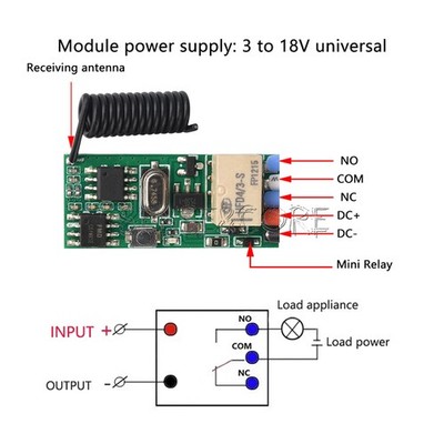 433Mhz DC3V-18V Mini Wireless RF Remote Control Switch LED Lamp Controller DIY