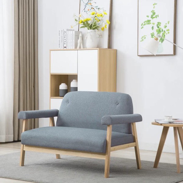2-Sitzer Sofa Stoff Hellgrau Couch Polsterbank Wohnzimmer Sitzbank-image