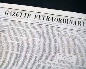 Very Rare 19th Century Pre Civil War Short Lived NEW YORK CITY 1842 Newspaper