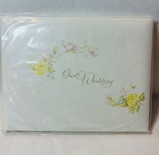 Vintage Our Wedding Album Guest Book New in Box Yellow Pink Flowers 8”x 6”
