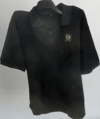 Belstaff Herren Polo L Schwarz Kurzarm Knopfleiste Logo