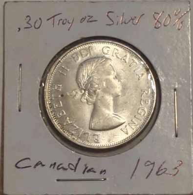 #ad Canada 1963 50 Cents 80% Silver Coin .30 Troy Oz Silver $29.88