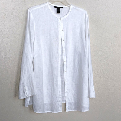 Sarah Spencer 100% Linen Blouse White Long Slv Lightweight Buttonup Plus Size 1X