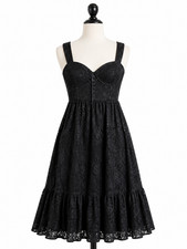 Women's GUESS Black Lace Midi Dress Size 12 Built In Bra Sleeveless Fit & Flare