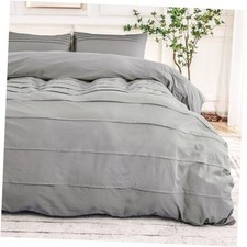 100 Organic Cotton Duvet Cover King Size, Linen Pleated King 104"x90" Grey
