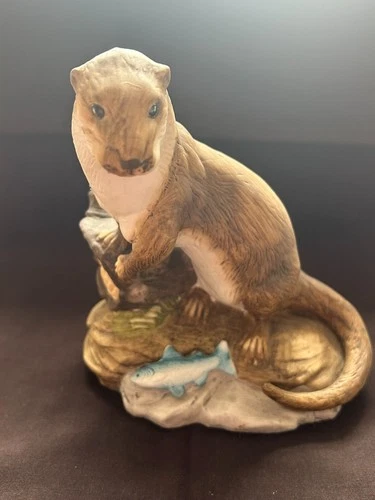 Lovely Otter & Fish Figurine by Alfretto Porcelain