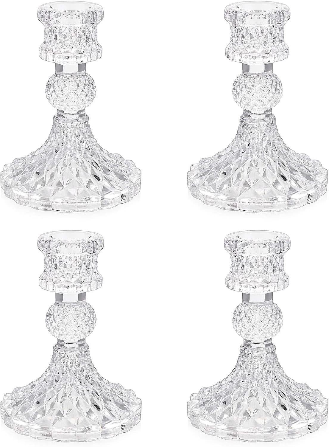 Glass Candlestick Holder, Clear Taper Candle Holders, Crystal Glass Candle Holde