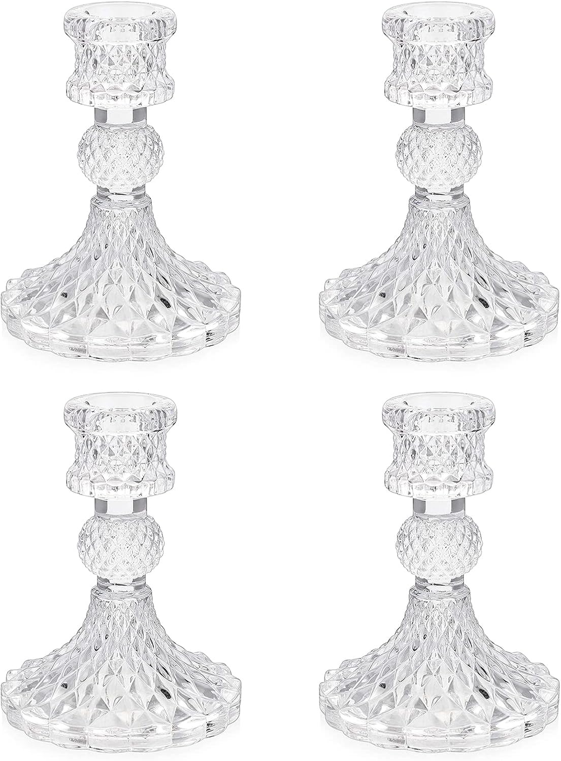 Glass Candlestick Holder, Clear Taper Candle Holders, Crystal Glass Candle Holde