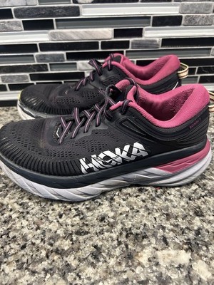 Hoka One One Bondi 7 Women's Running Sneaker Shoes Black Pink Sz 7