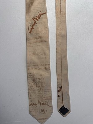 RARE VTG Jean Paul Gaultier ''Juan Pablo Gualtiero'' Spanish Verbiage Silk Tie