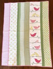 Pottery Barn Kids Boho Bird Motif Reversible Baby Quilt NWT 36 x50