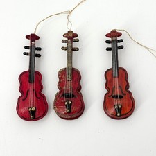 Vintage Miniature Wooden Violin Ornament Set Rustic Fiddle Trio Christmas D cor