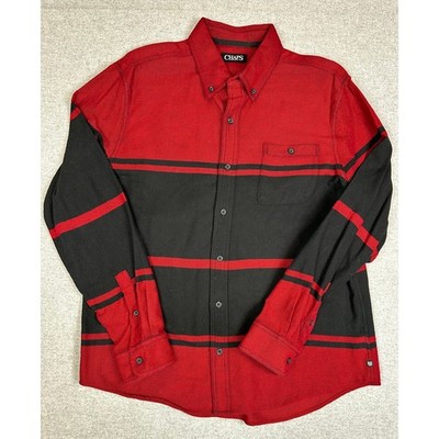 Chaps Flannel Shirt Mens Large Red Black Striped Button Down Cotton Long Sleeve