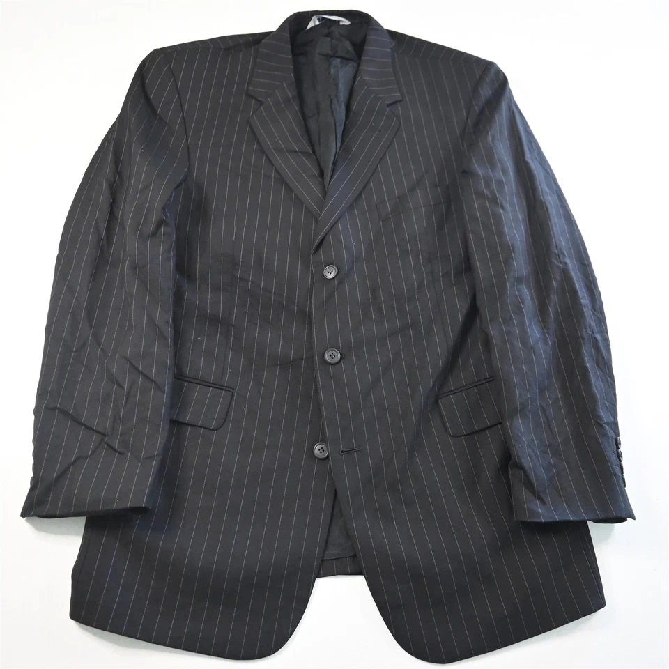 Stafford 42L 34x32 Black Wool Cashmere Stripe 3 Piece Vest Mens Suit - Image 2 of 4