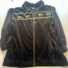 VTG Made In USA Silver Threads Velvety Velour Golden Griffin 3X Black Zip Up