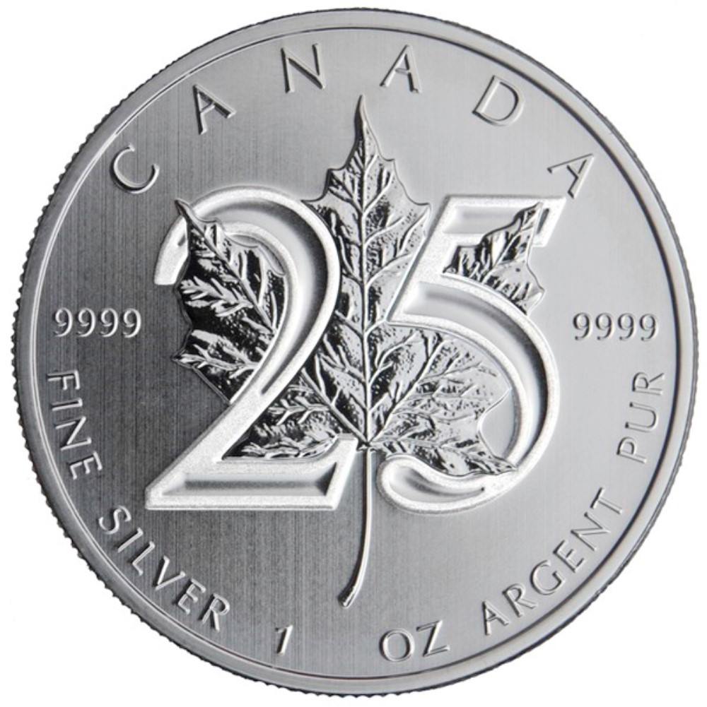 2013 25th Anniversary 1 oz $5 Canadian Silver Maple Leaf Coin BU