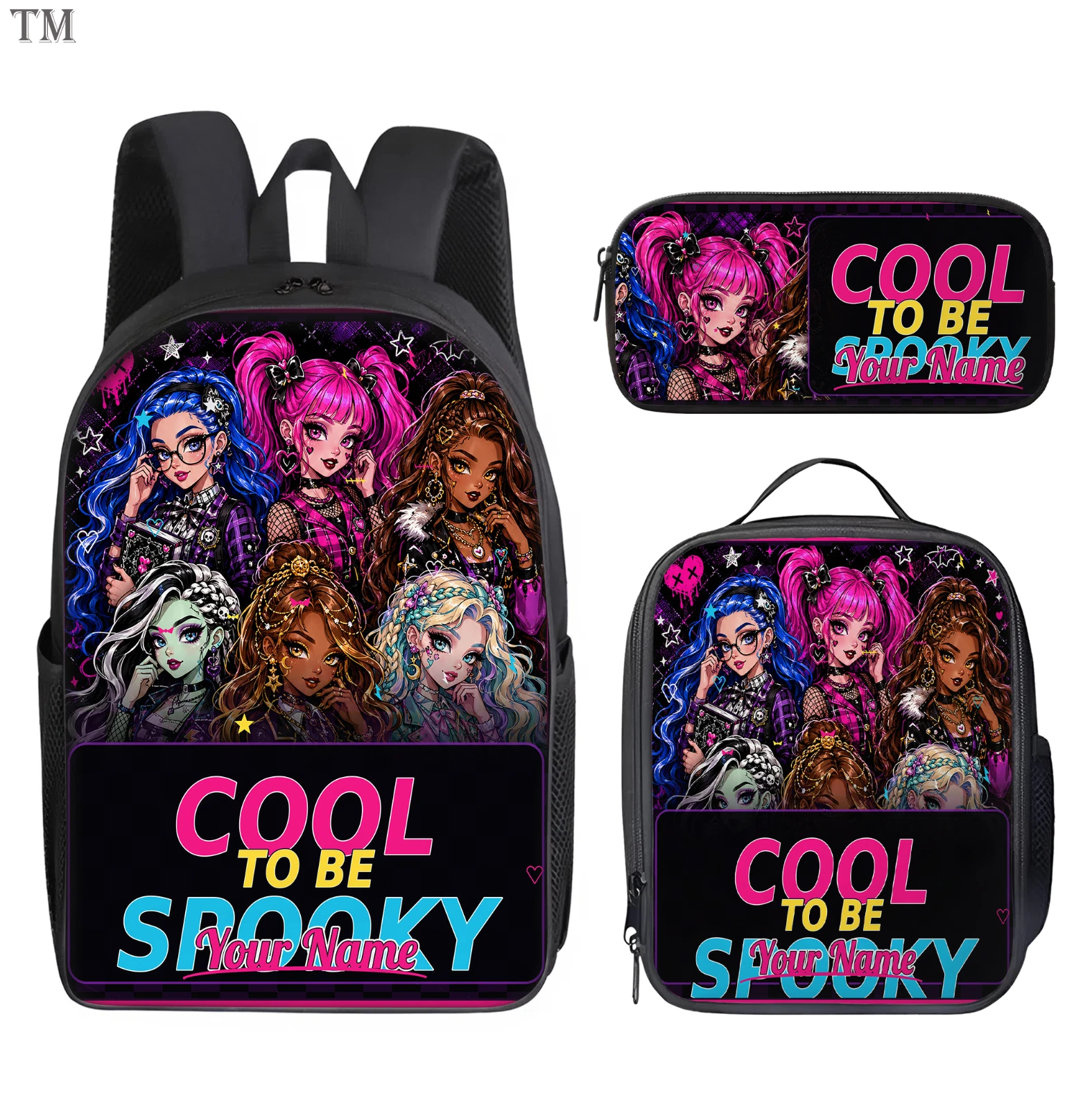 Personalized Monster High Backpack Set Lunch Bag Pencil Case Custom Name