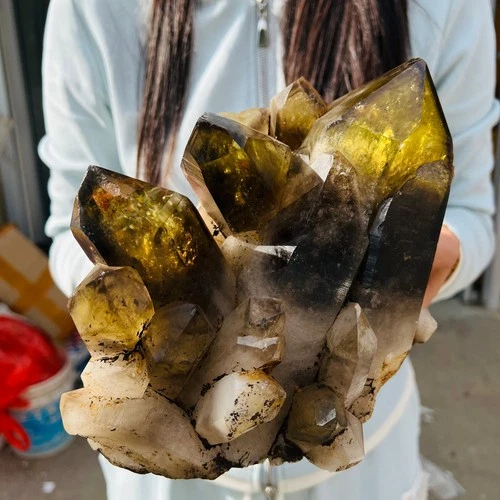 7.7LB Natural light colored smoky crystal cluster specimen healing 3500g