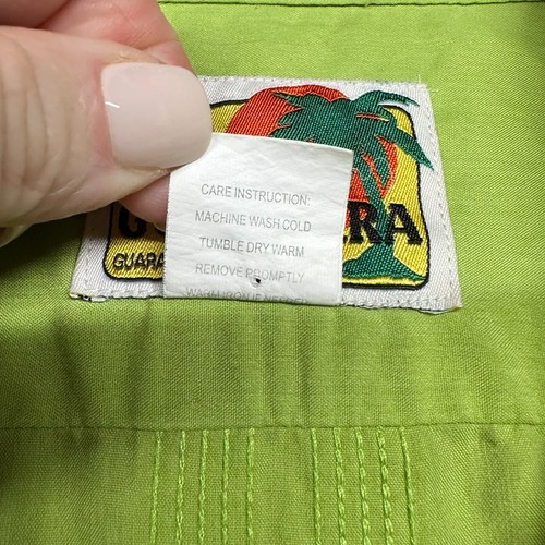 VTG Guayabera Shirt Mens L Green Zip Up Cuban Latino Pockets Embroidered Haband - Picture 6 of 8