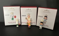Hallmark Baker Snoopy Xmas Ornament Miniature Set 3 Charlie Brown, Lucy NEW!!
