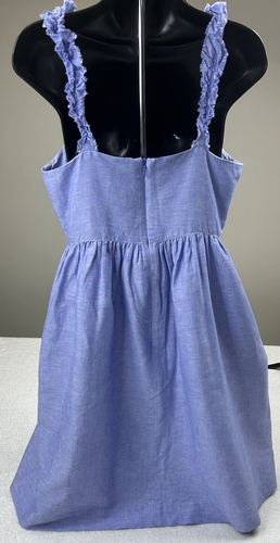 Banana Republic Periwinkle Blue Linen Chambray Ruffle A-Line Sun Dress size 8. - Picture 2 of 10