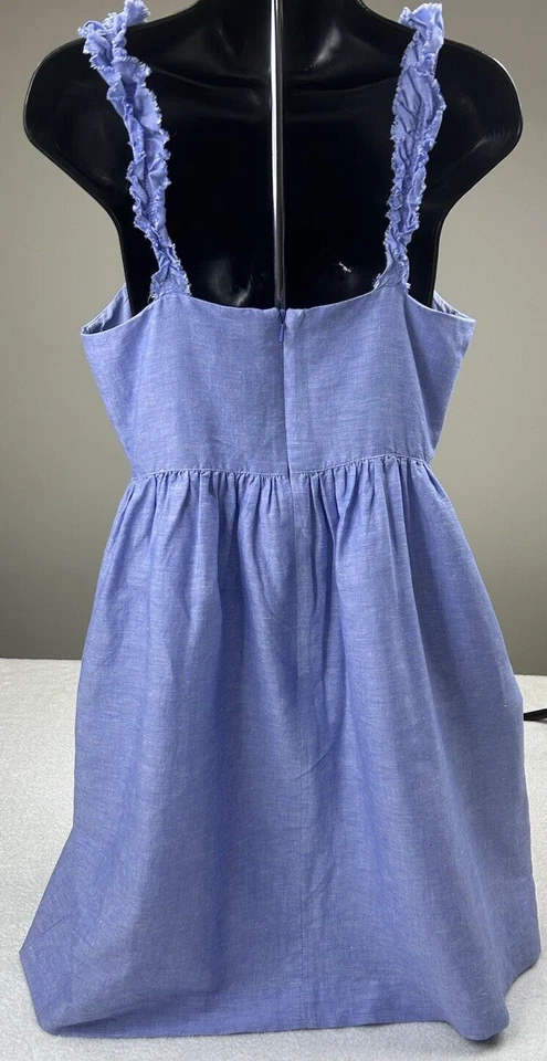Vestido Banana Republic Periwinkle Azul Lino Cambray Volantes Línea A Sol Talla 8. Foto 2 de 4
