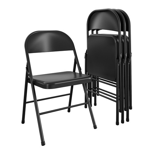 Mainstays All-Steel Metal Folding Chair, Double Braced, Black, 4 Pack