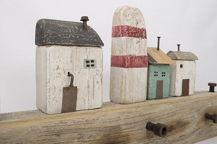 Batela Garderobenleiste Häuser maritim Holz 80 cm