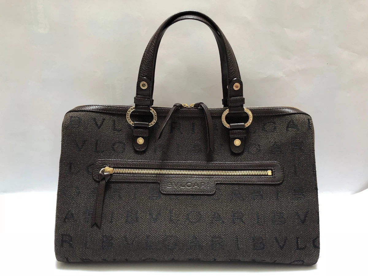PRE OWNED BVLGARI CANVAS BOSTON BAG PURSE WITH ORIGINAL DUST BAG