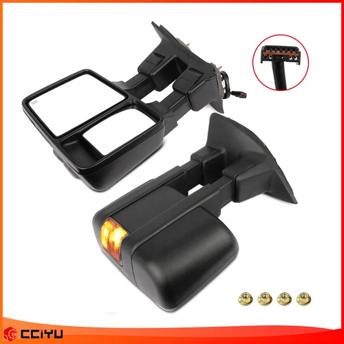 Tow Mirrors Pair Heated LED Power Signal For 99-07 F250 F350 F450 Super Duty