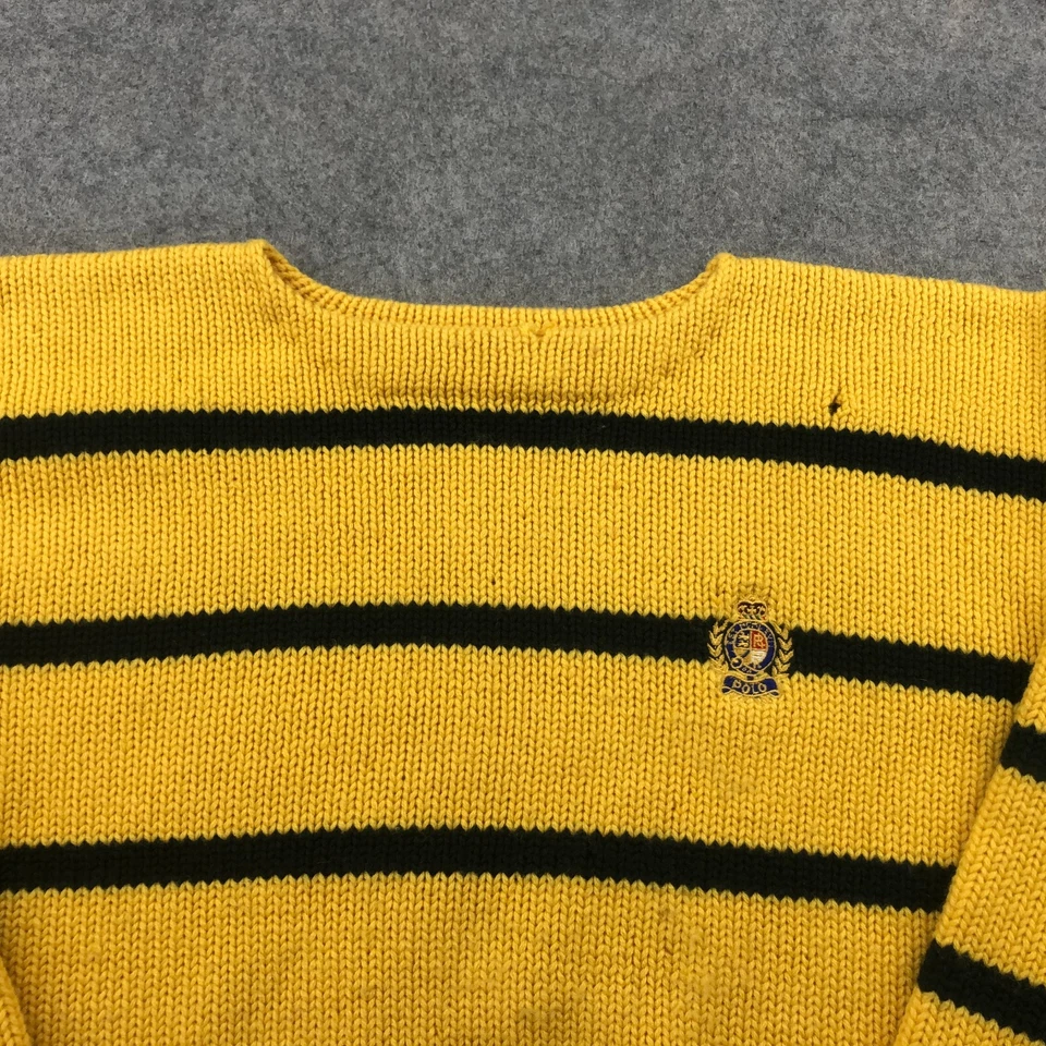 Suéter Ralph Lauren De Colección Para Hombres Grande Amarillo Rayas Lana Bordada Cresta * Foto 4 de 4