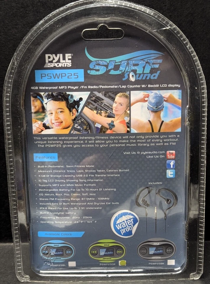 Pyle Sports Surf Sound 4GB Waterproof MP3 Player/FM Radio LCD Display Rare NOS - Image 2 of 2