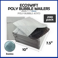 200 #0 7.5 x 10 EcoSwift Poly Bubble Mailers Padded Envelope Shipping Bags DVD